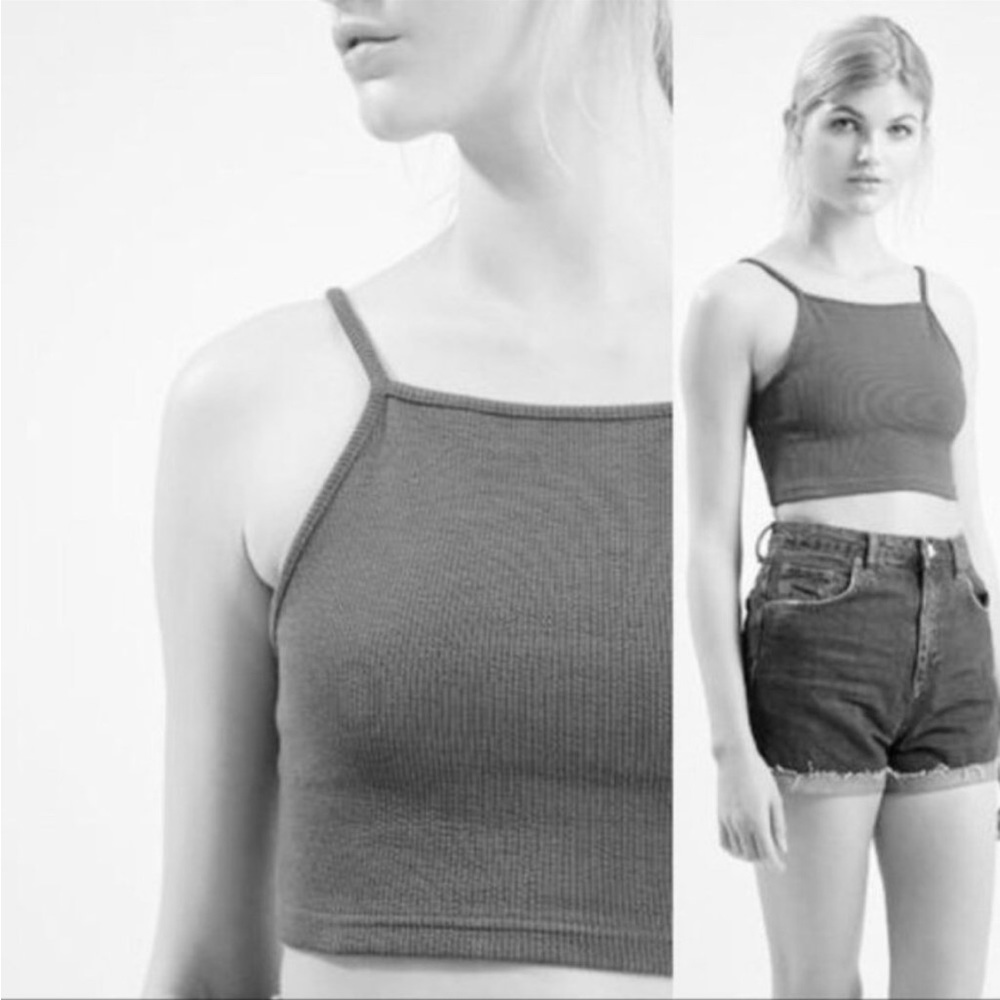 TOPSHOP high neck ribbed crop top